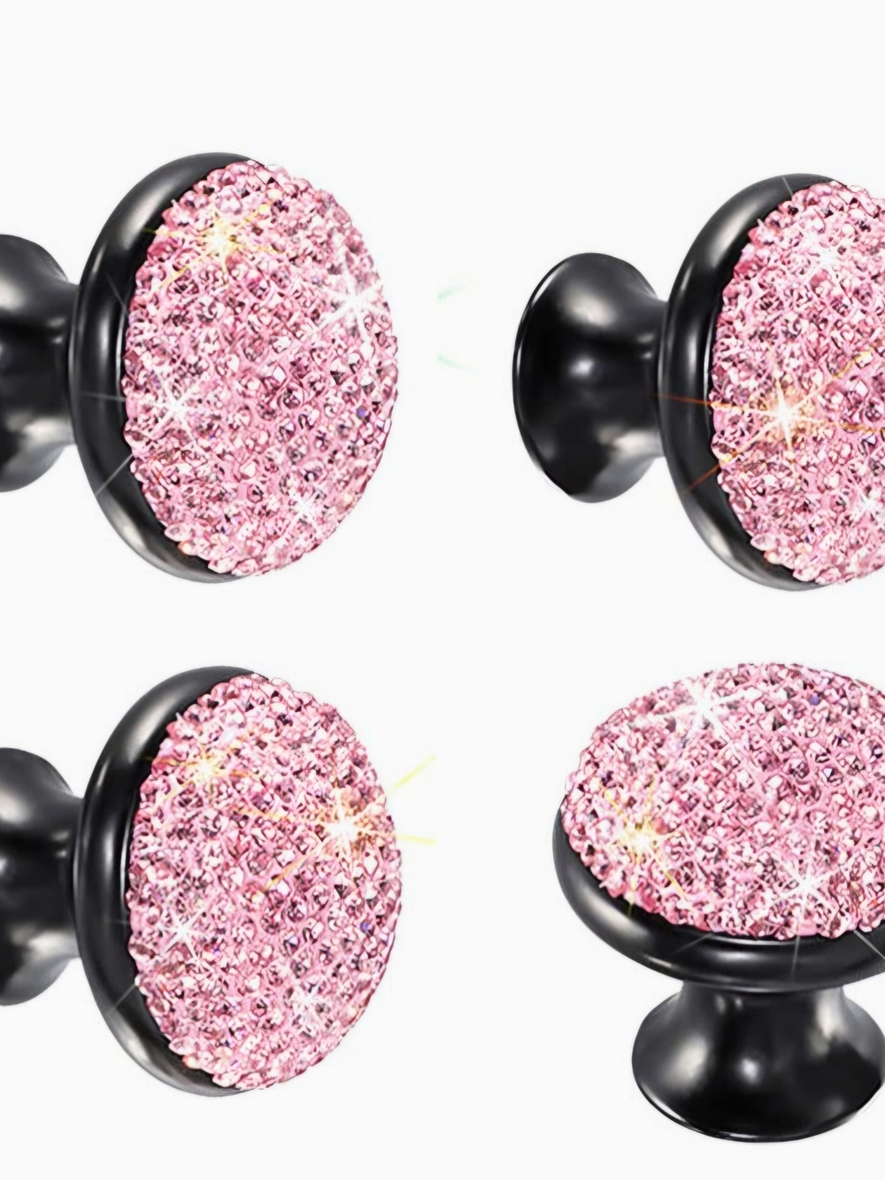 Sparkling Pink Crystal Round Drawer Knobs - Set of 4